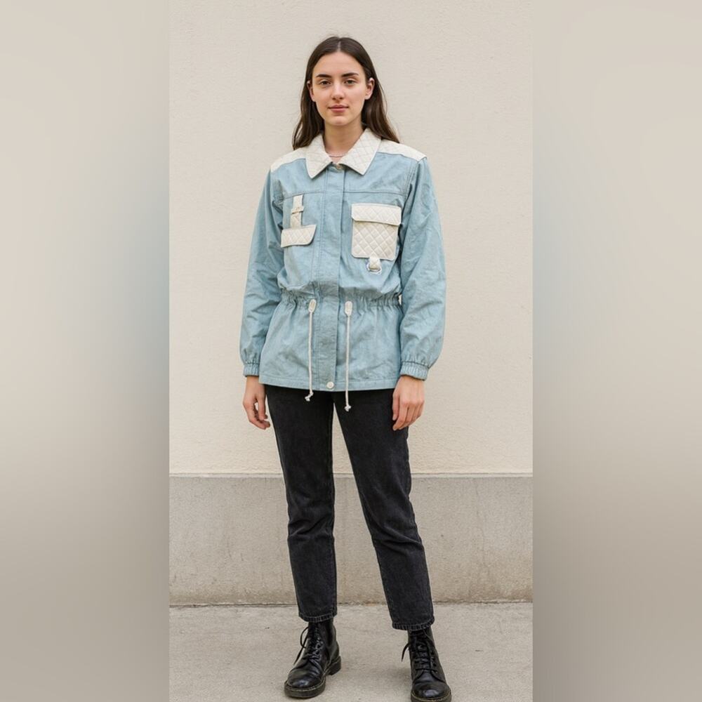 Lavon petite vintage Light Blue and Cream Quilted Jacket size medium